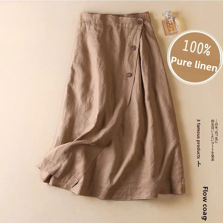 Women's Cotton Linen A-Line Flared Skirt
