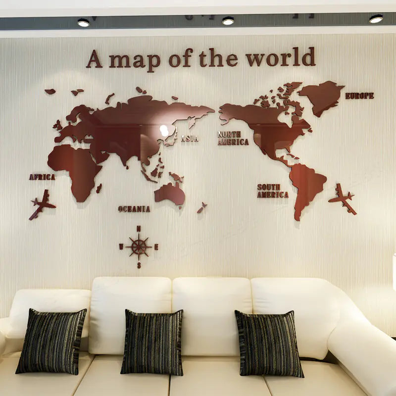 Kids World Map Acrylic Wall Sticker