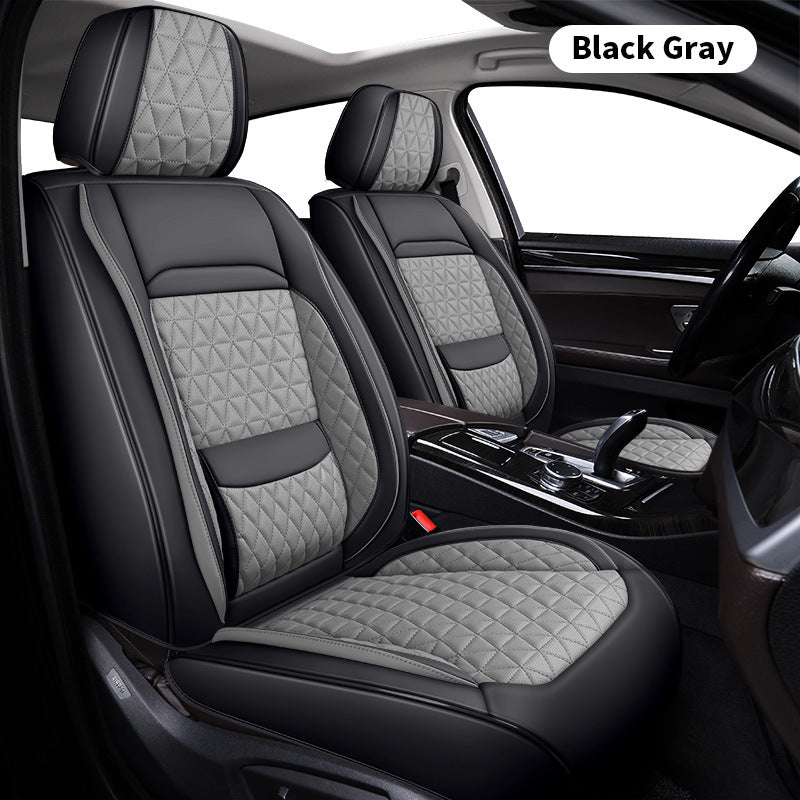 Leather Car Seat Cover with Lumbar Support ? Full Set (5 Seats), Universal Fit