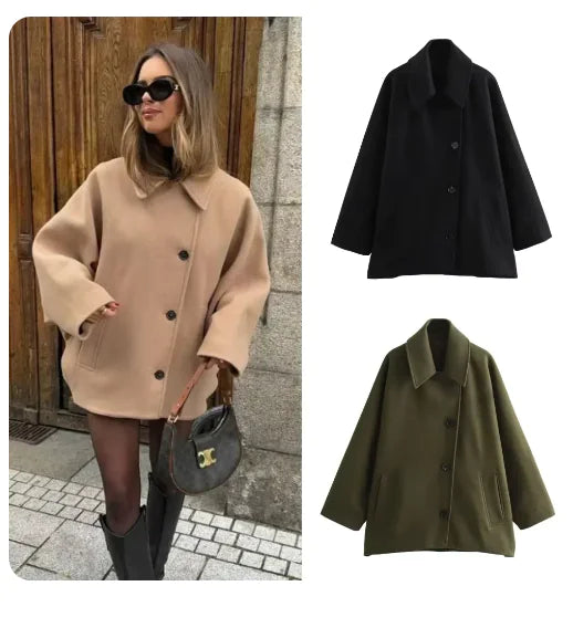 Chic Wool Blend Casual Coat - Multi-Color Loose Fit