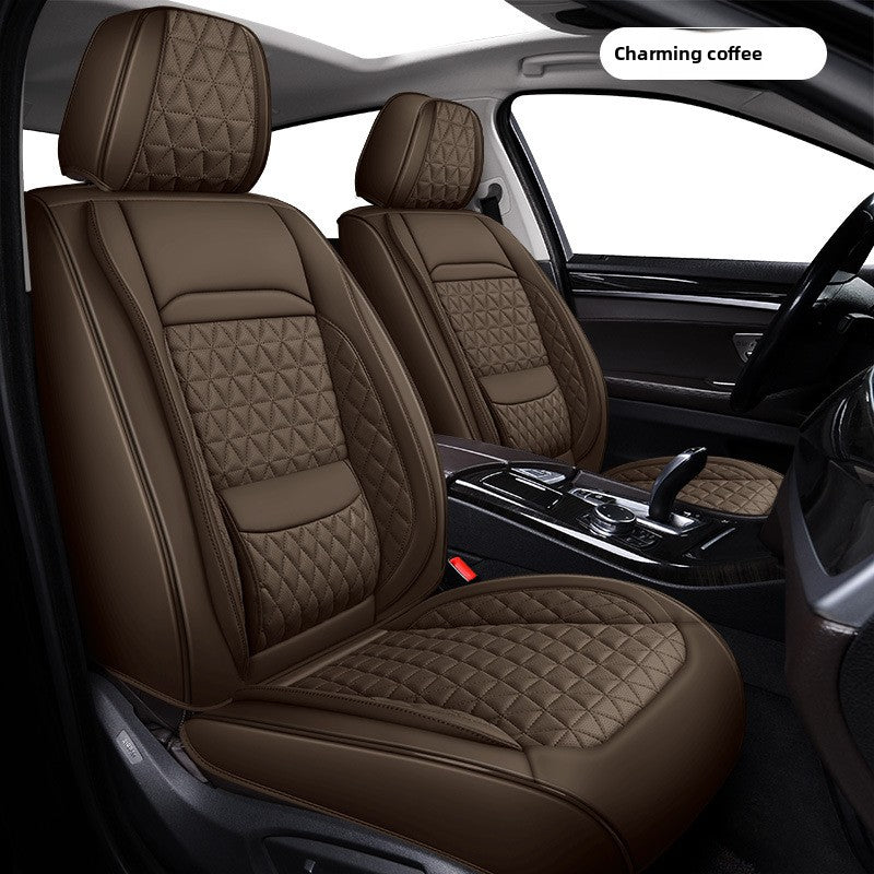 Leather Car Seat Cover with Lumbar Support ? Full Set (5 Seats), Universal Fit