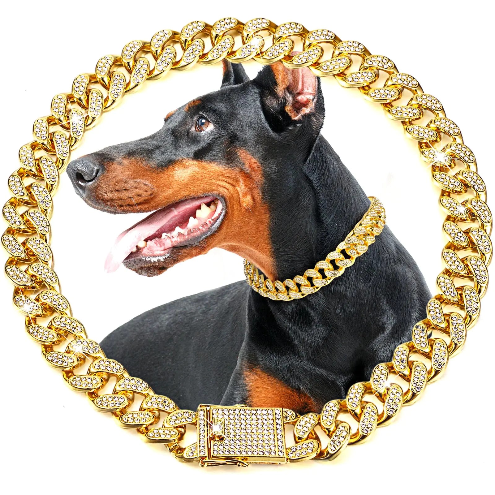 GlimmerLux 20mm Gold Dog Chain Collar