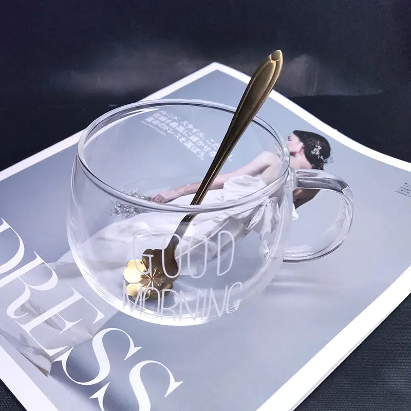 Elegant Lettered Glass Coffee Mug