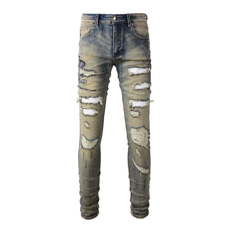 High Street Embroidered Distressed Jeans