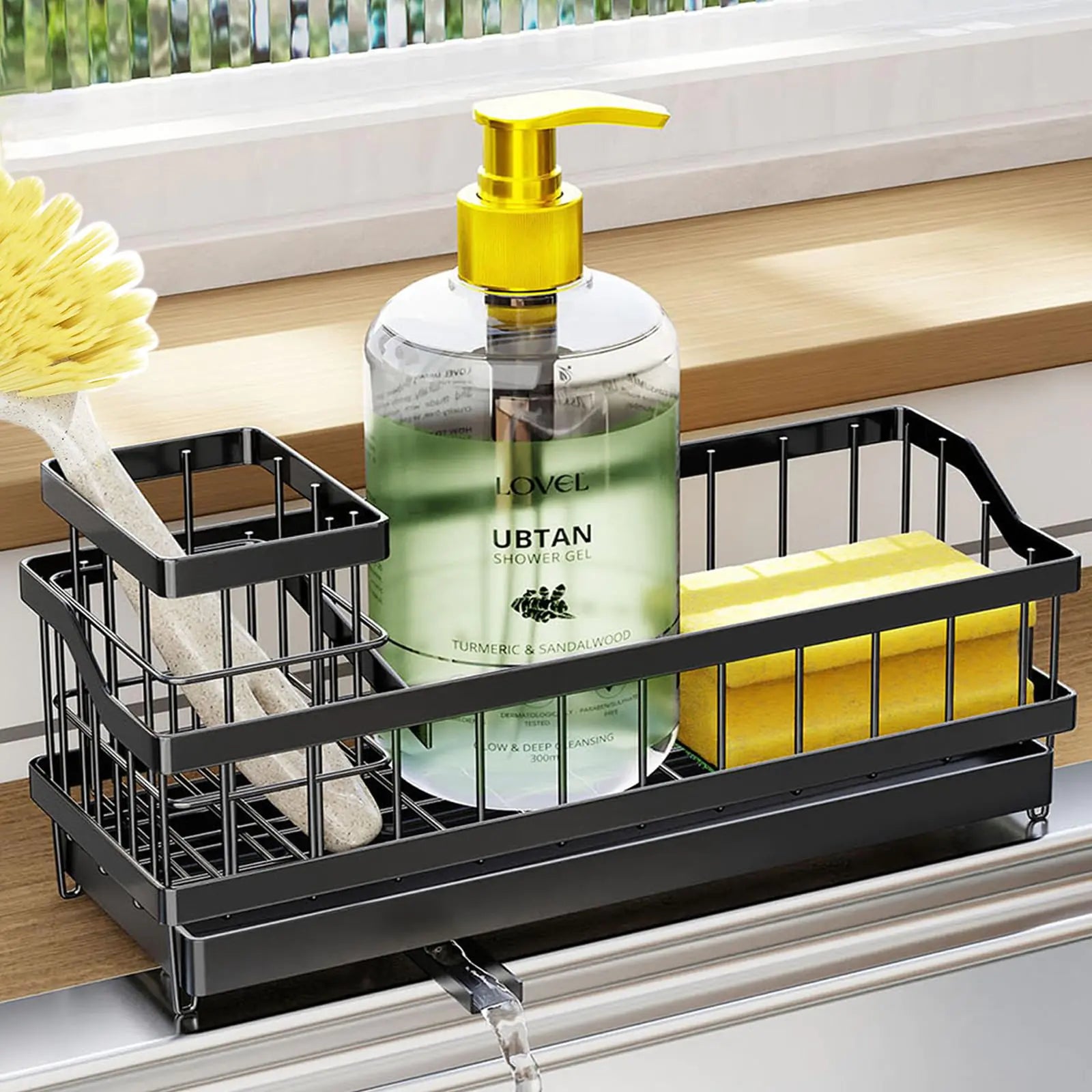 Compact Kitchen Caddy with Drain Tray - Rustproof Black