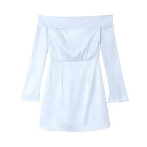 White off shoulder long sleeve mini dress, minimalist women's fashion.