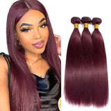 Burgundy Bliss 99J Straight Human Hair Weaves