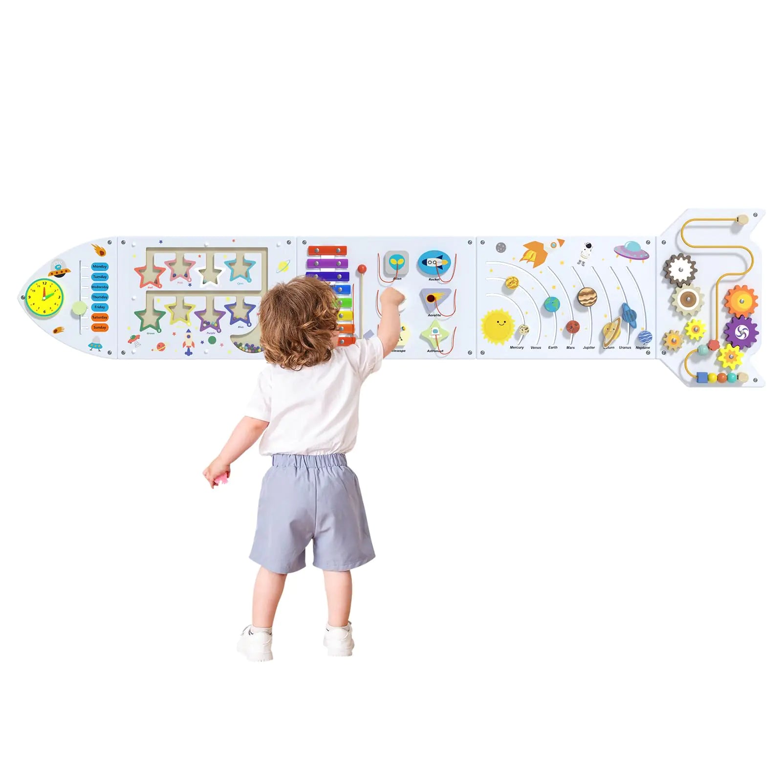 Rocket Activity Sensory Wall for Toddlers - Montessori Busy Board