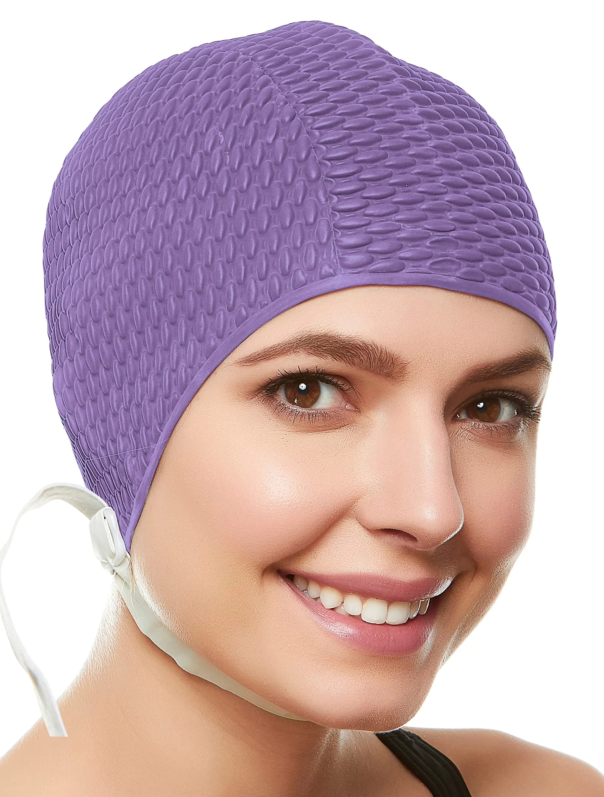 BEEMO Lavender Latex Swim Cap with Chin Strap