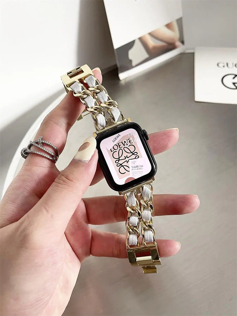 Chic Metal & Leather Strap for Apple Watch Series 8