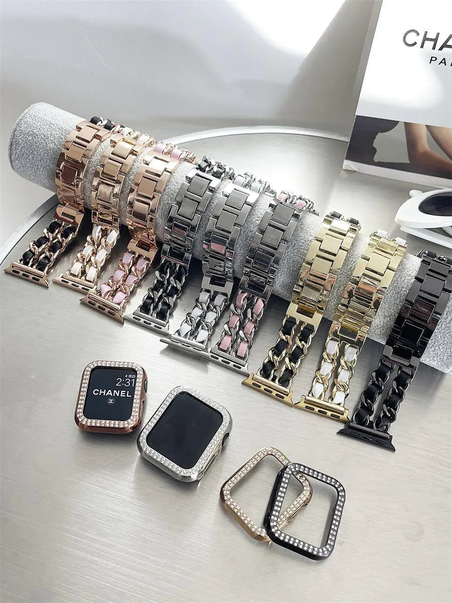 Chic Metal & Leather Strap for Apple Watch Series 8