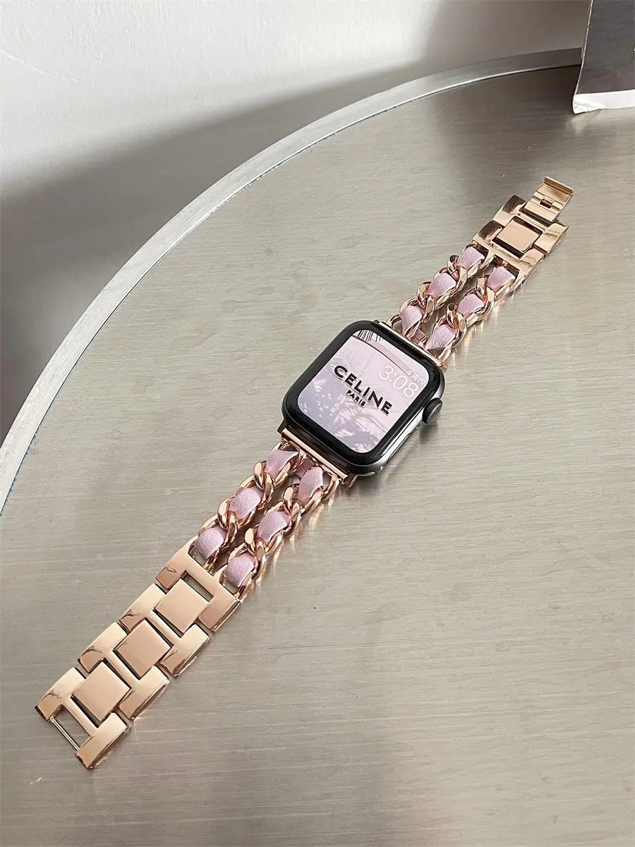 Chic Metal & Leather Strap for Apple Watch Series 8