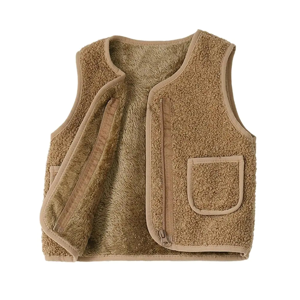 Cozy Cub Toddler Vest - Sherpa Fleece Sleeveless Jacket with Pockets