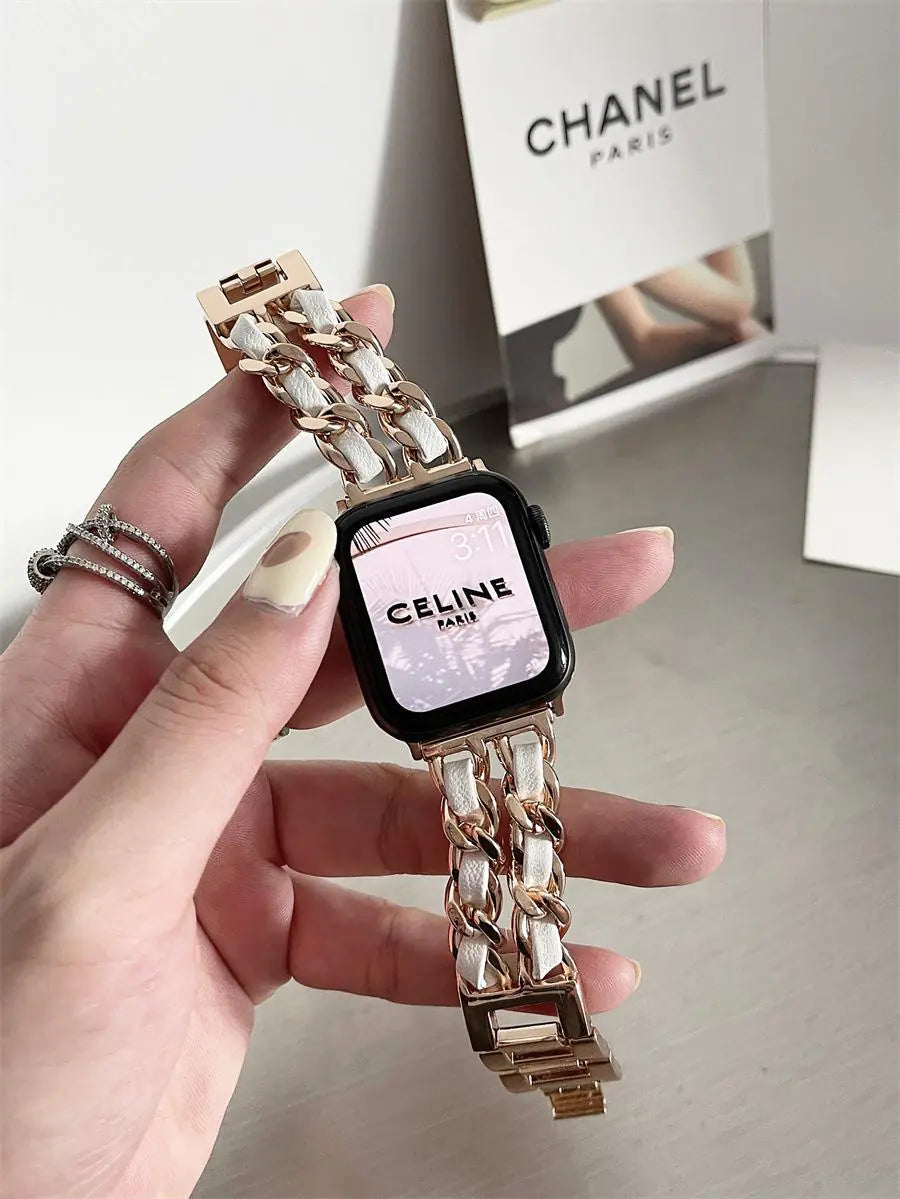 Chic Metal & Leather Strap for Apple Watch Series 8