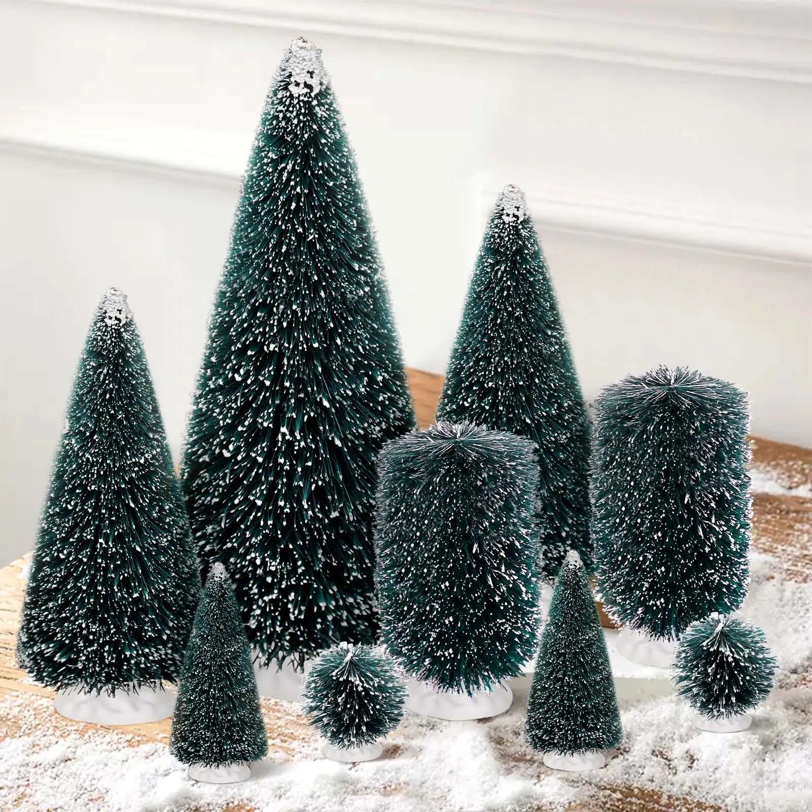9Pcs Tiny Frosted Christmas Trees for Tabletops