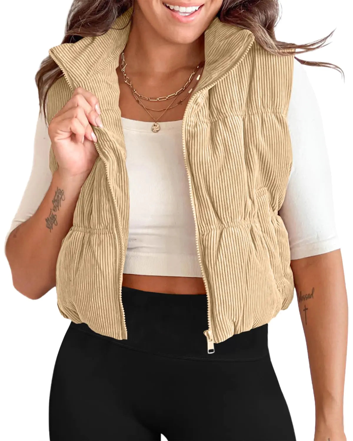 Tankaneo Women's Zip Corduroy Puffer Vest