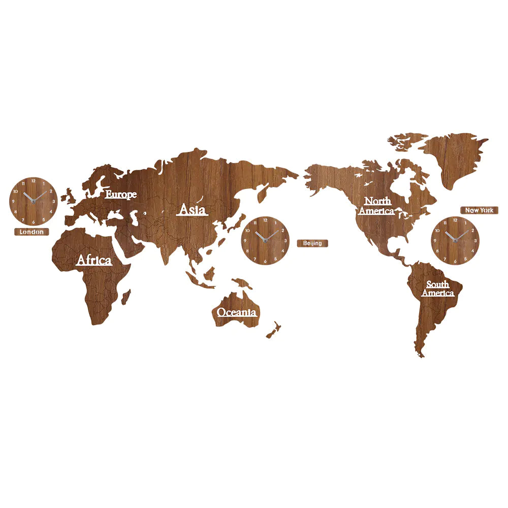 Global Map Wooden Art Clock