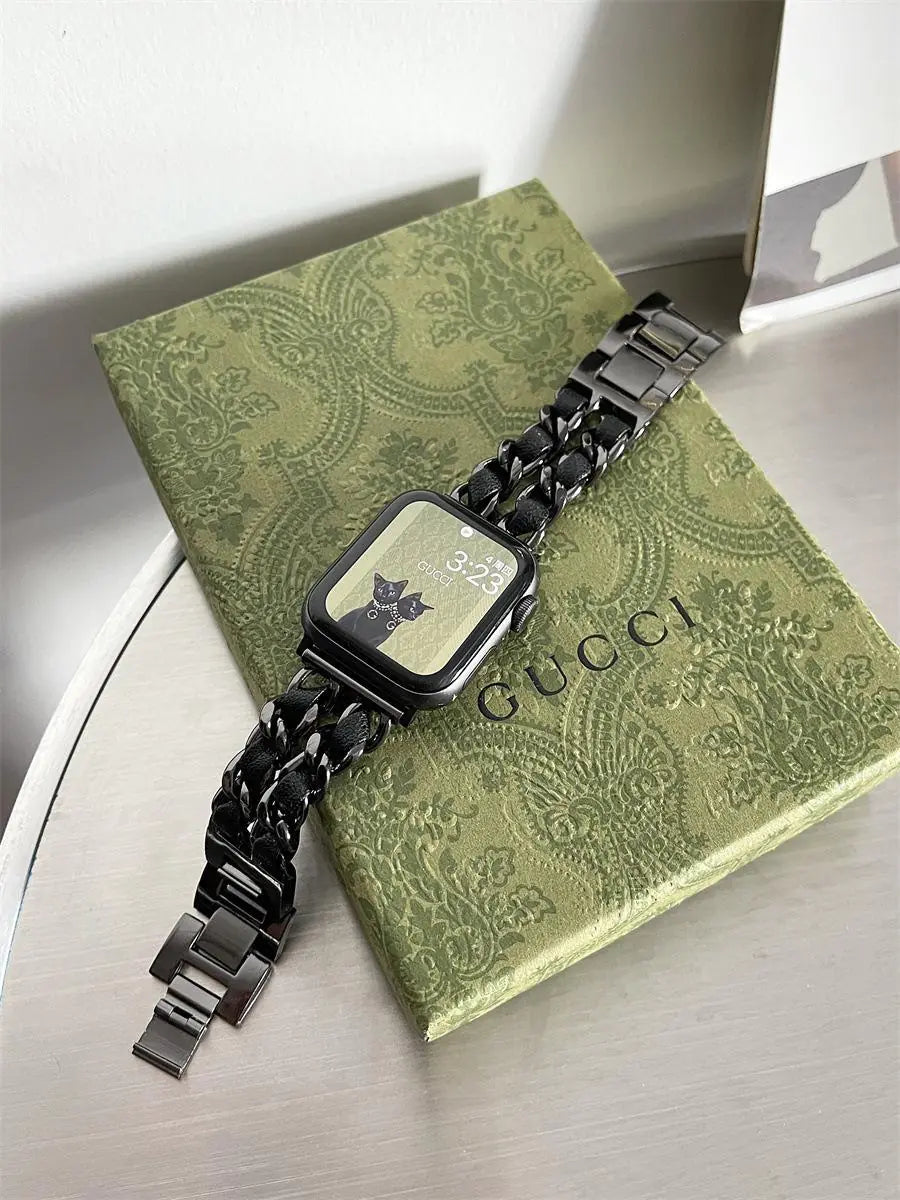 Chic Metal & Leather Strap for Apple Watch Series 8