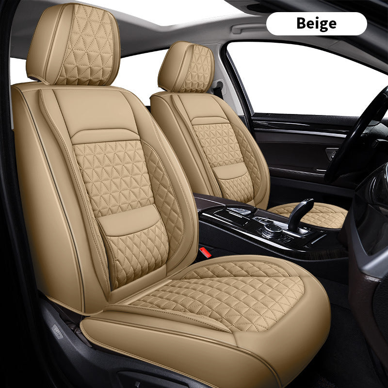Leather Car Seat Cover with Lumbar Support ? Full Set (5 Seats), Universal Fit