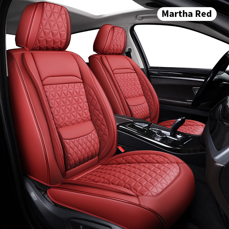 Leather Car Seat Cover with Lumbar Support ? Full Set (5 Seats), Universal Fit