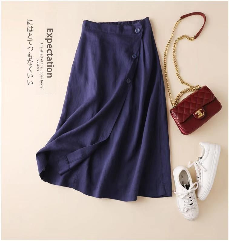 Women's Cotton Linen A-Line Flared Skirt