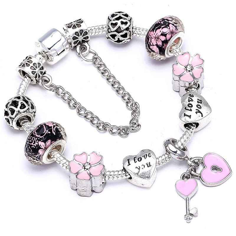 Crown Love Beads Charm Bracelet