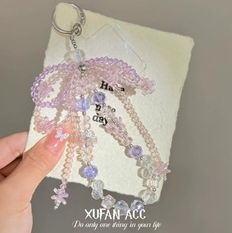 Purple Butterfly Beaded Mobile Phone Chain