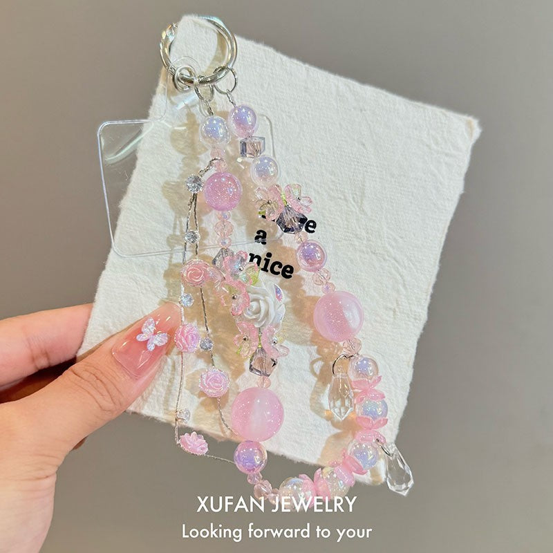 Purple Butterfly Beaded Mobile Phone Chain