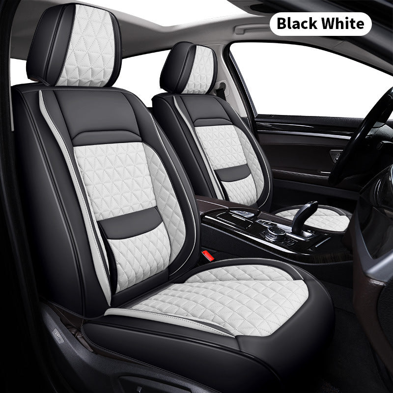 Leather Car Seat Cover with Lumbar Support ? Full Set (5 Seats), Universal Fit