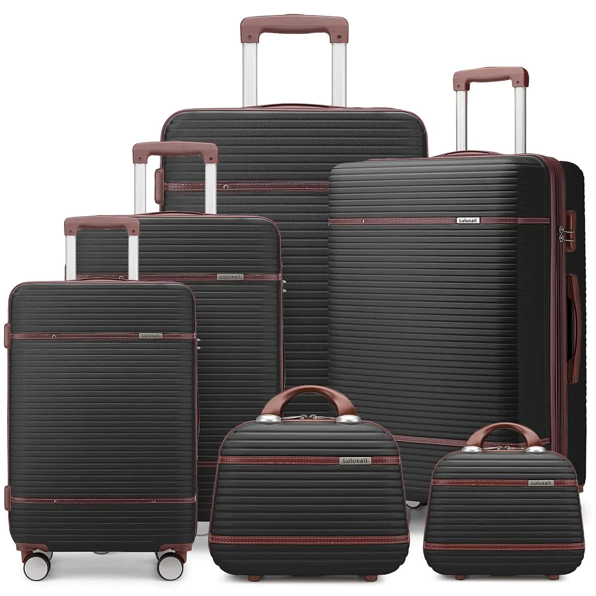 LuluSail Durable 6-Piece Luggage Set with Dual Cosmetic Cases