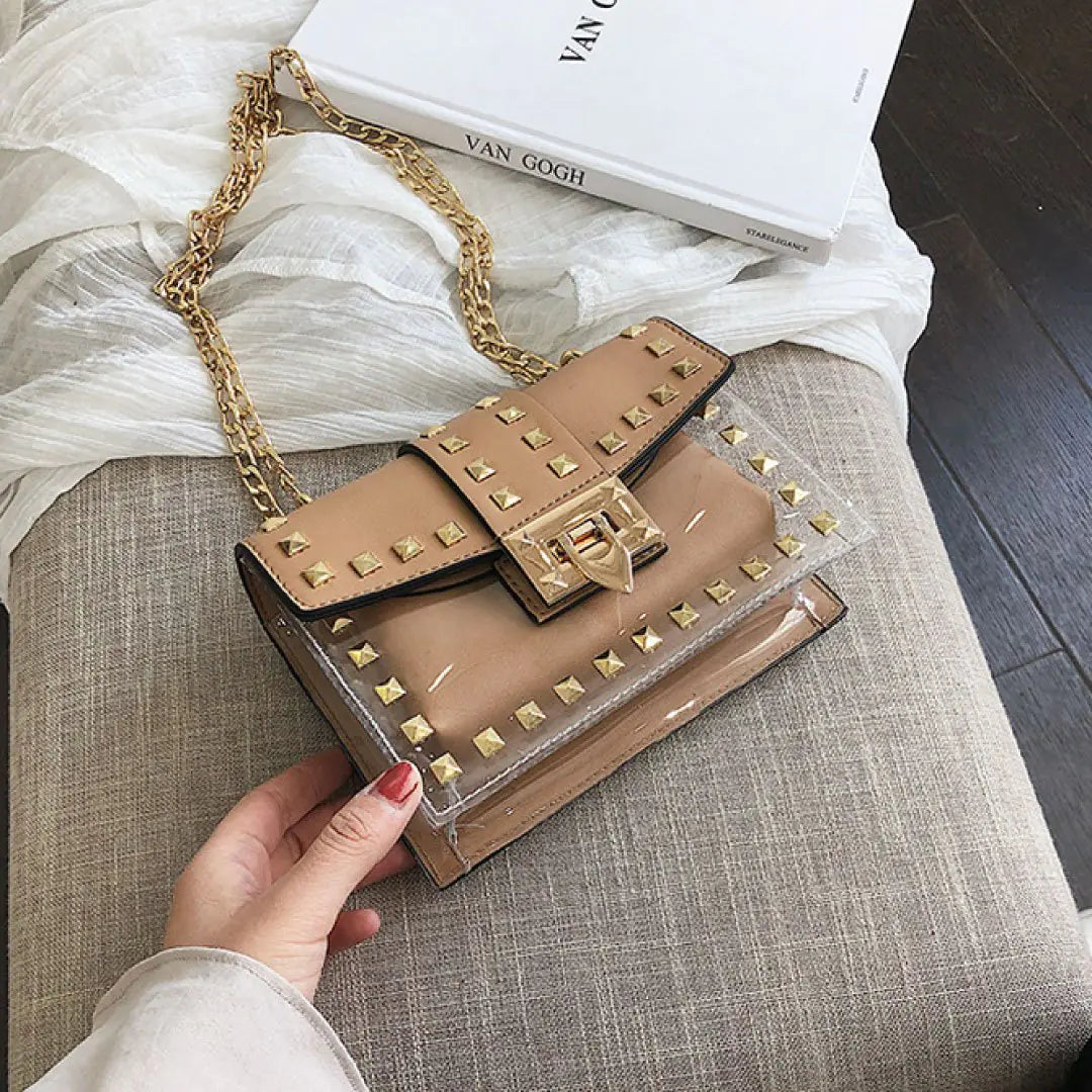 Betty Clear Panel Shoulder Bag - Tan