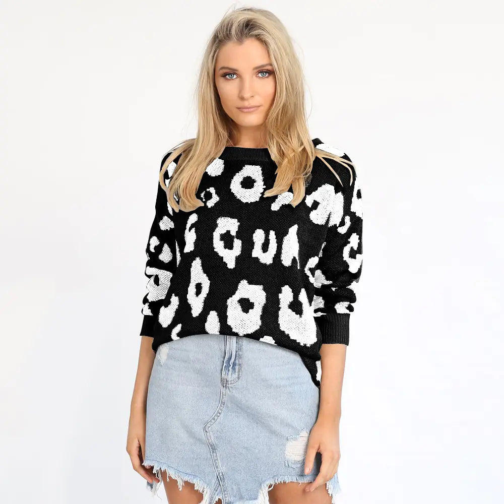 Loose Long Sleeve Leopard Print Sweater
