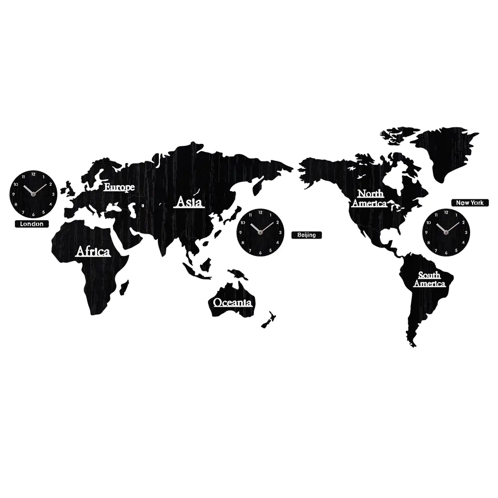 Global Map Wooden Art Clock