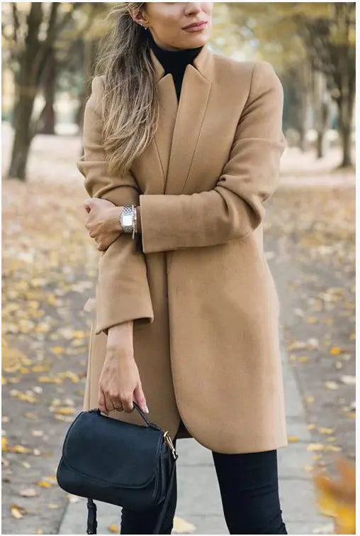 Chic European Wool Stand-Up Collar Jacket