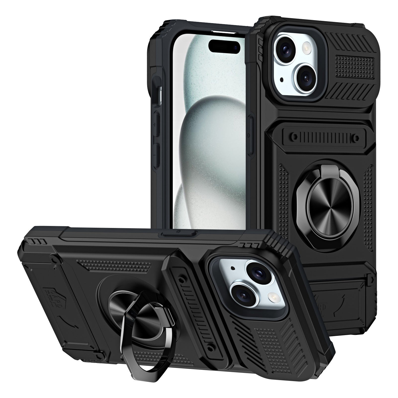Magnetic Phone Case with Ring Holder and Card Slot