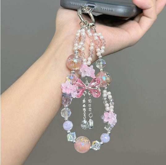 Purple Butterfly Beaded Mobile Phone Chain