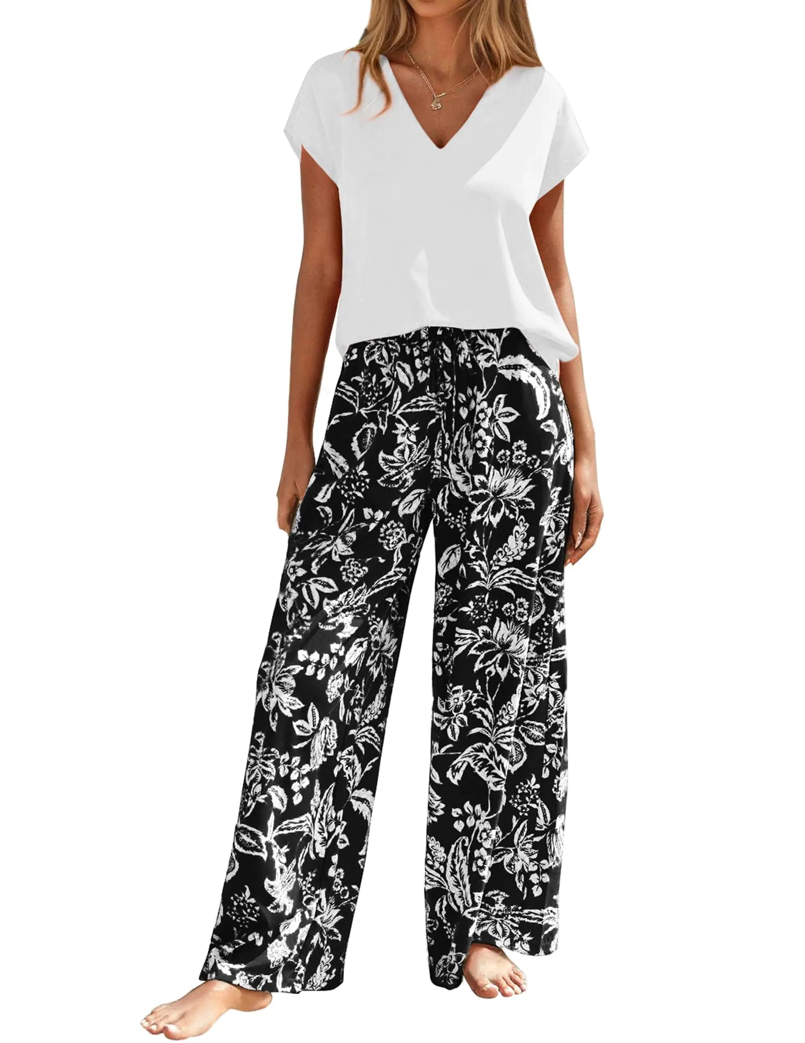 Andeip Women's PJ Set with Printed Long Pants