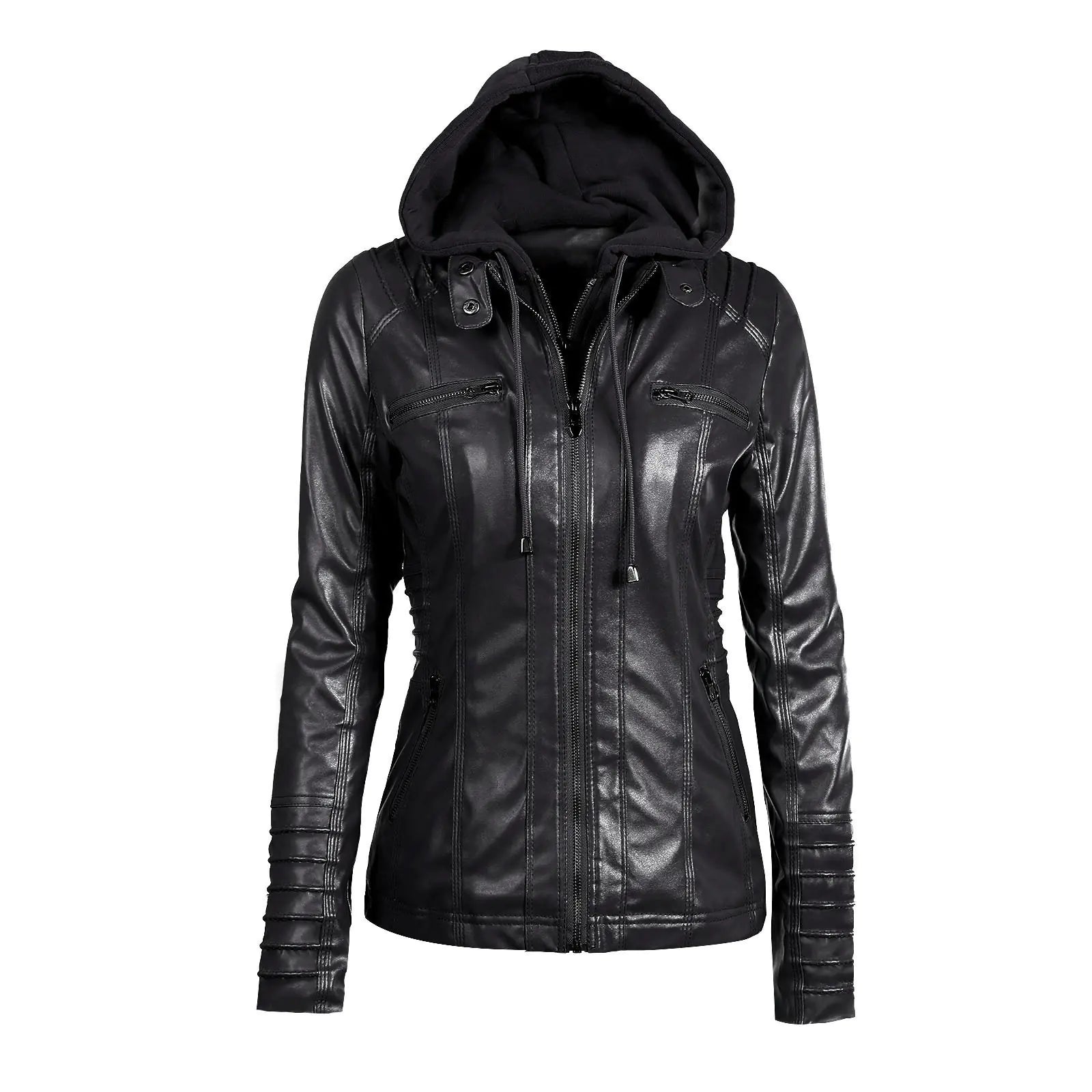 Chic Solid Color Women's Leather Jacket
