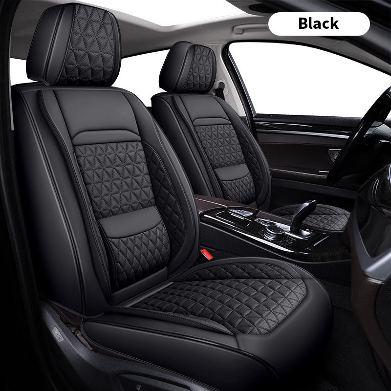 Leather Car Seat Cover with Lumbar Support ? Full Set (5 Seats), Universal Fit