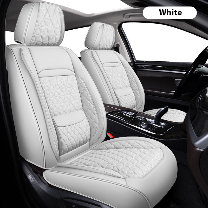 Leather Car Seat Cover with Lumbar Support ? Full Set (5 Seats), Universal Fit