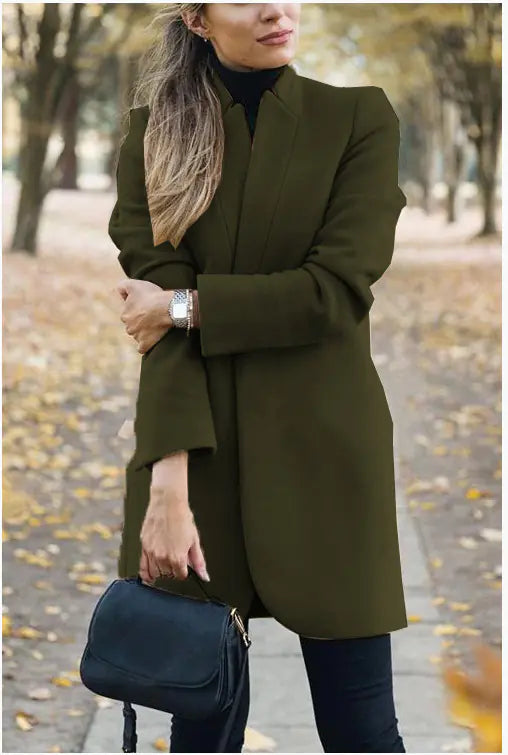 Chic European Wool Stand-Up Collar Jacket
