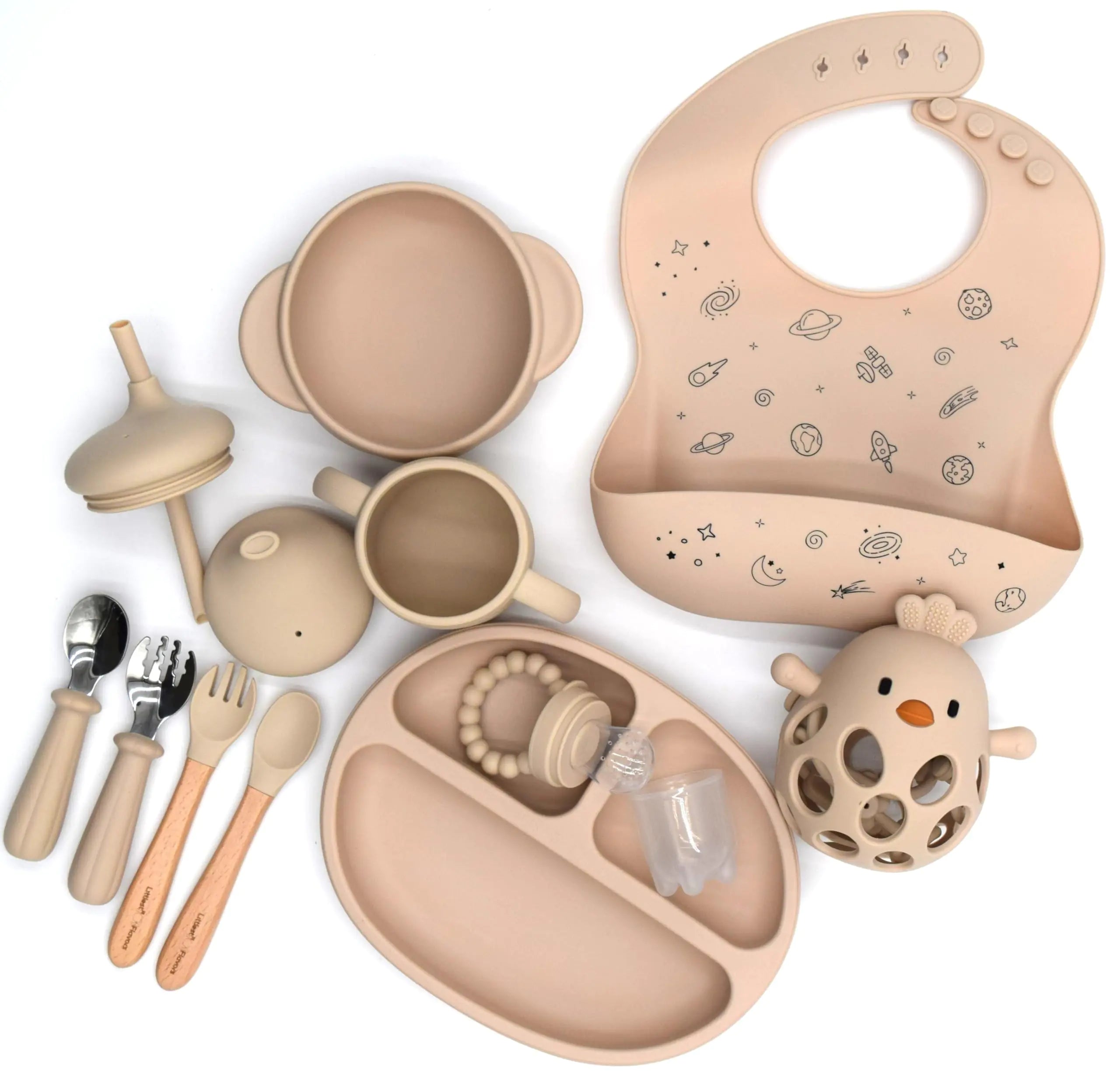 Silicone Joyful Mealtime Set for Babies (Beige)
