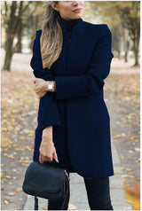 Chic European Wool Stand-Up Collar Jacket