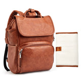 HAHASOLE Luxe Leather Diaper Backpack with Mat