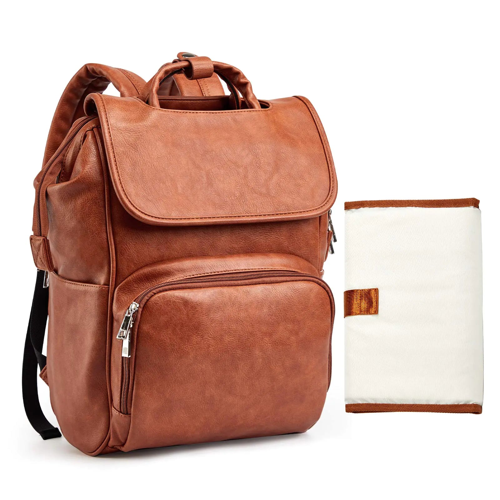 HAHASOLE Luxe Leather Diaper Backpack with Mat