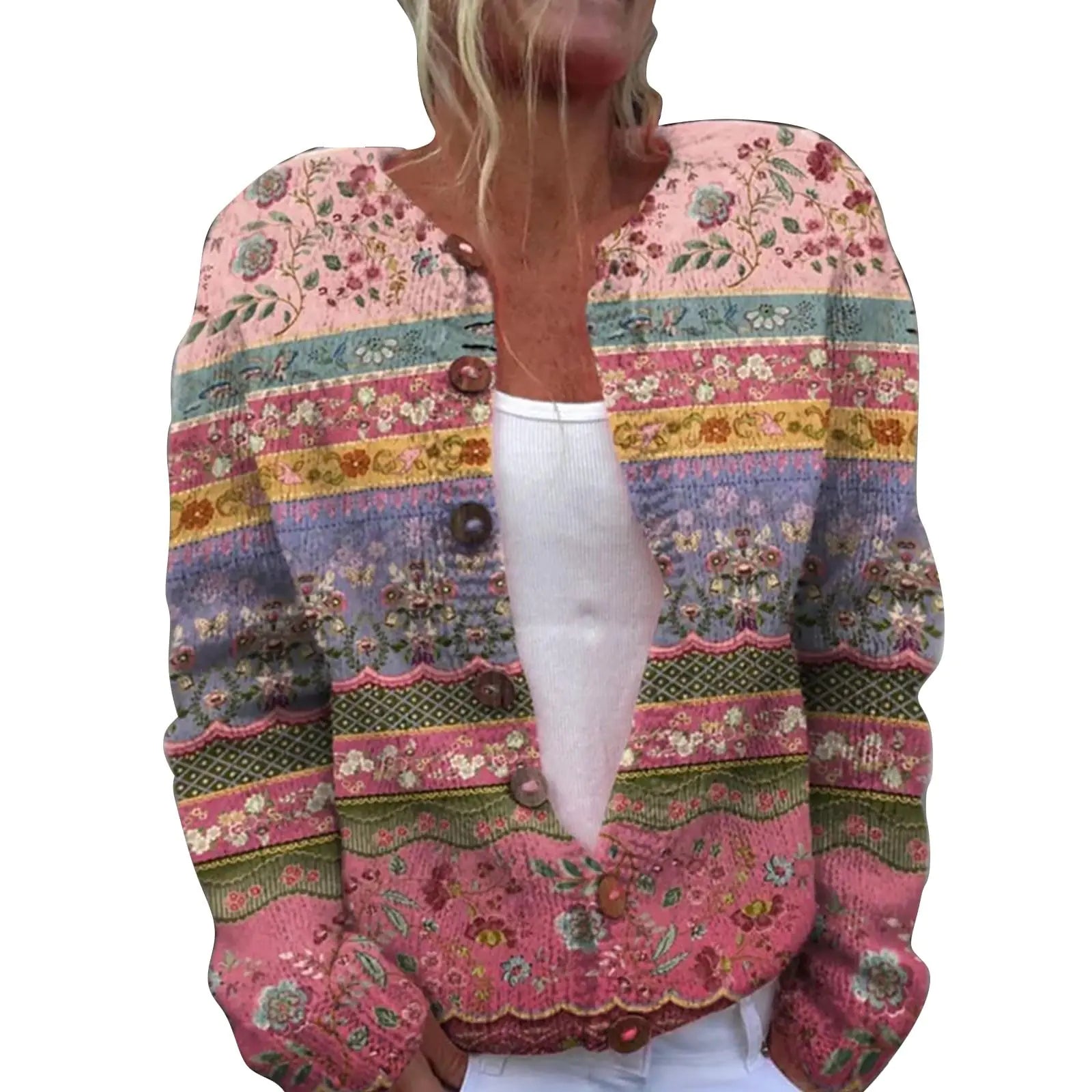 2024 Floral Lightweight Cardigan for Women - Hot Pink XS