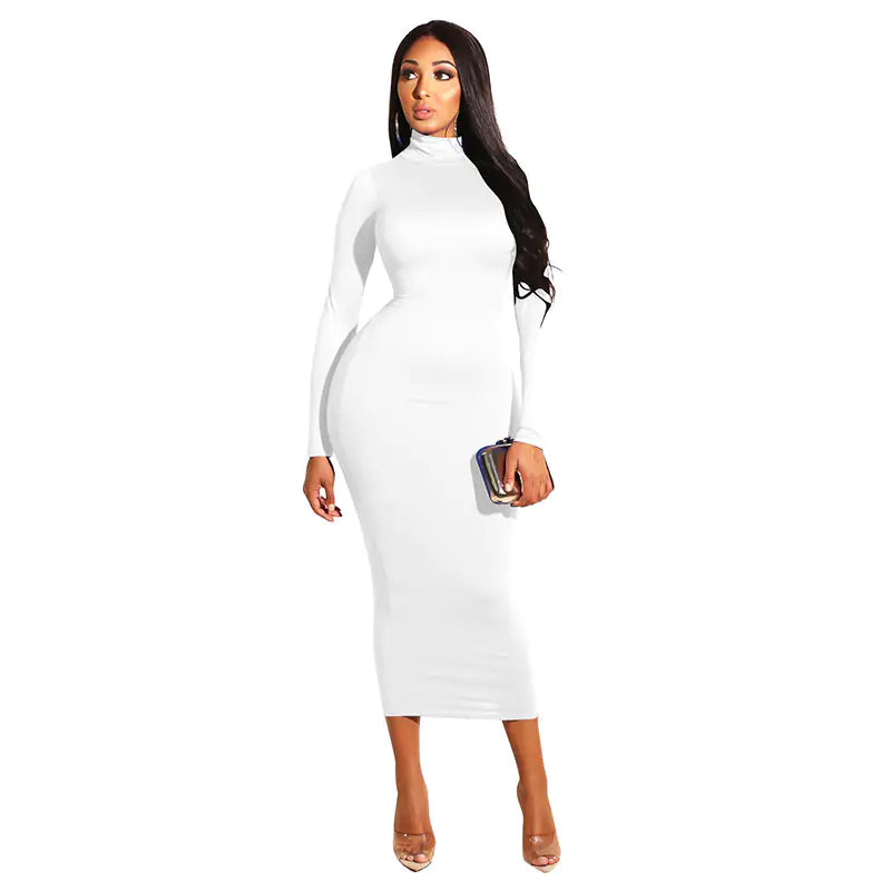 Autumn Women's Milk Silk Pencil Dress with Long Sleeves