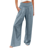 Sky Blue Linen Wide Leg Pants - Comfy Women's Summer Palazzo