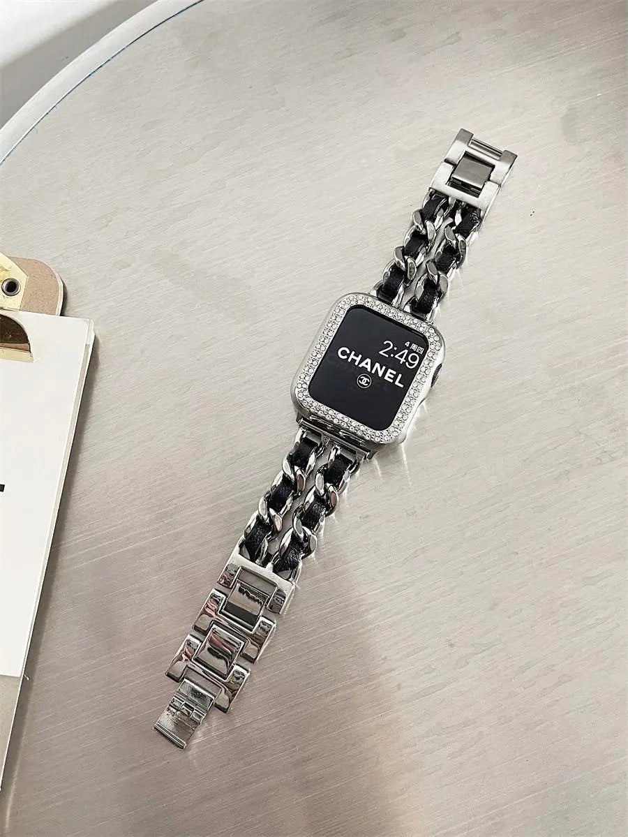 Chic Metal & Leather Strap for Apple Watch Series 8