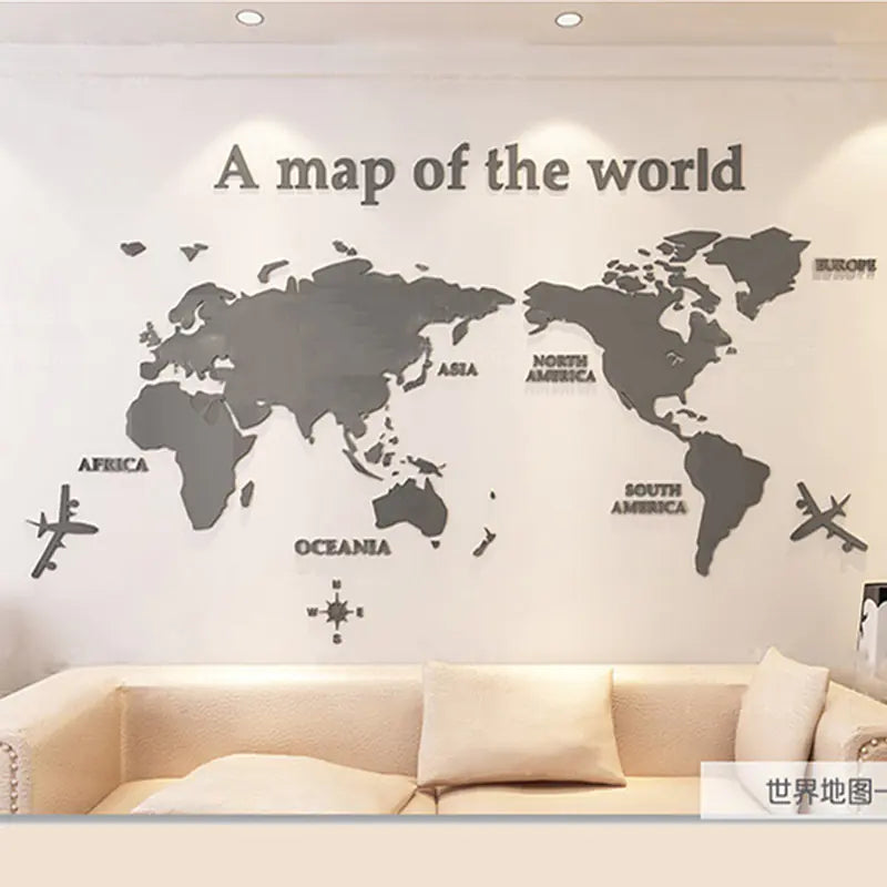 Kids World Map Acrylic Wall Sticker